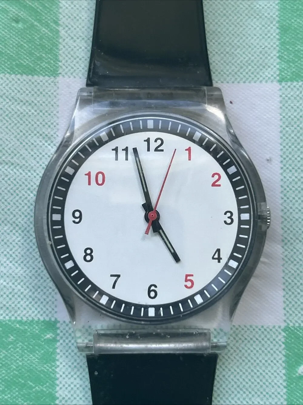 Sweda Acrylic Case Black Band Quartz Watch